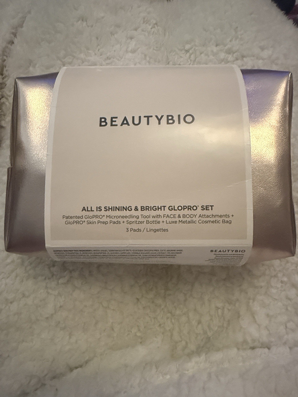 Beauty bio GloPro NWT micro needling Kit and Metallic Rose Gold Accessory Pouch