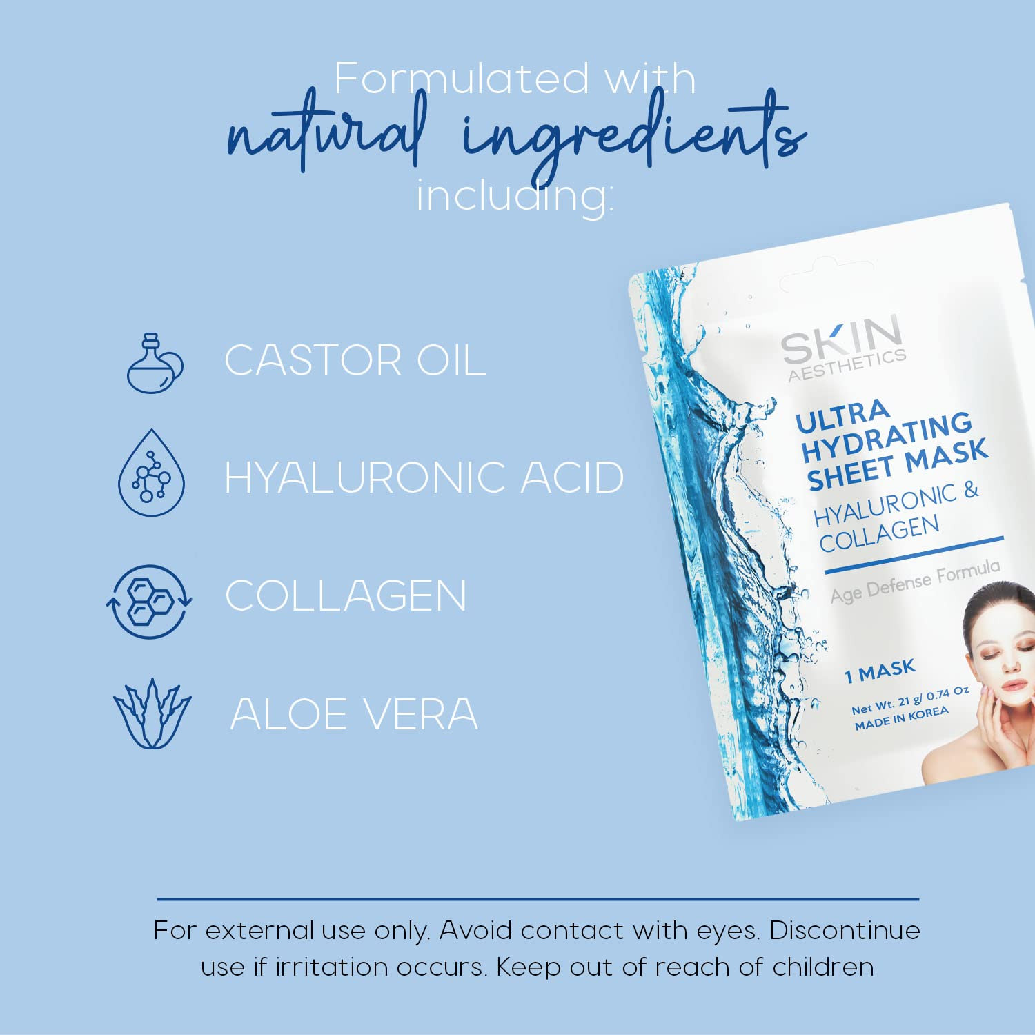 Hyaluronic & Collagen Sheet Face Mask – Skin Firming, Anti-Aging, Moisturizing &