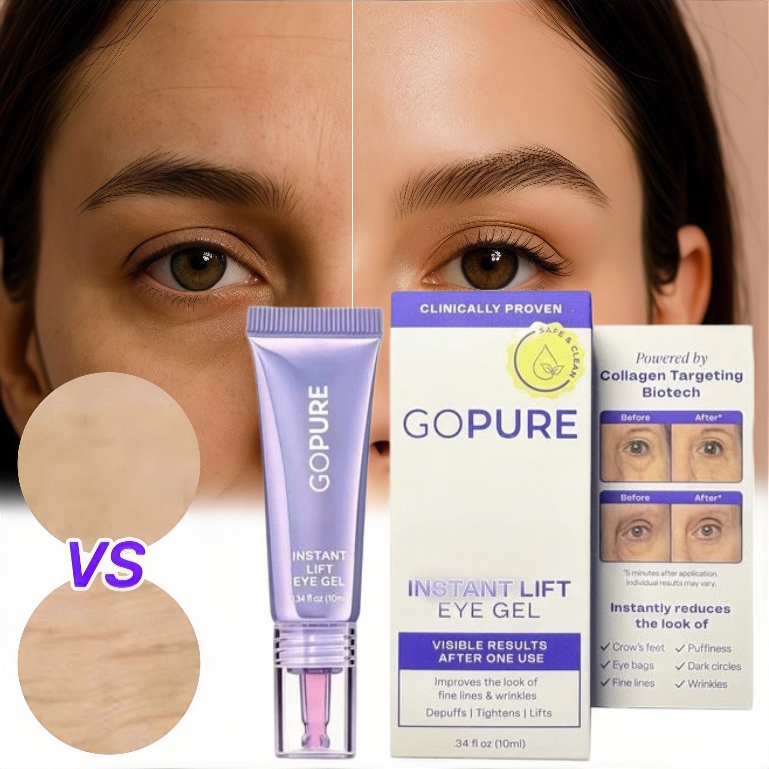 [Go Pure] Instant Lift Eye Gel Depuffs Tightens Lifts 0.34 Oz NIB