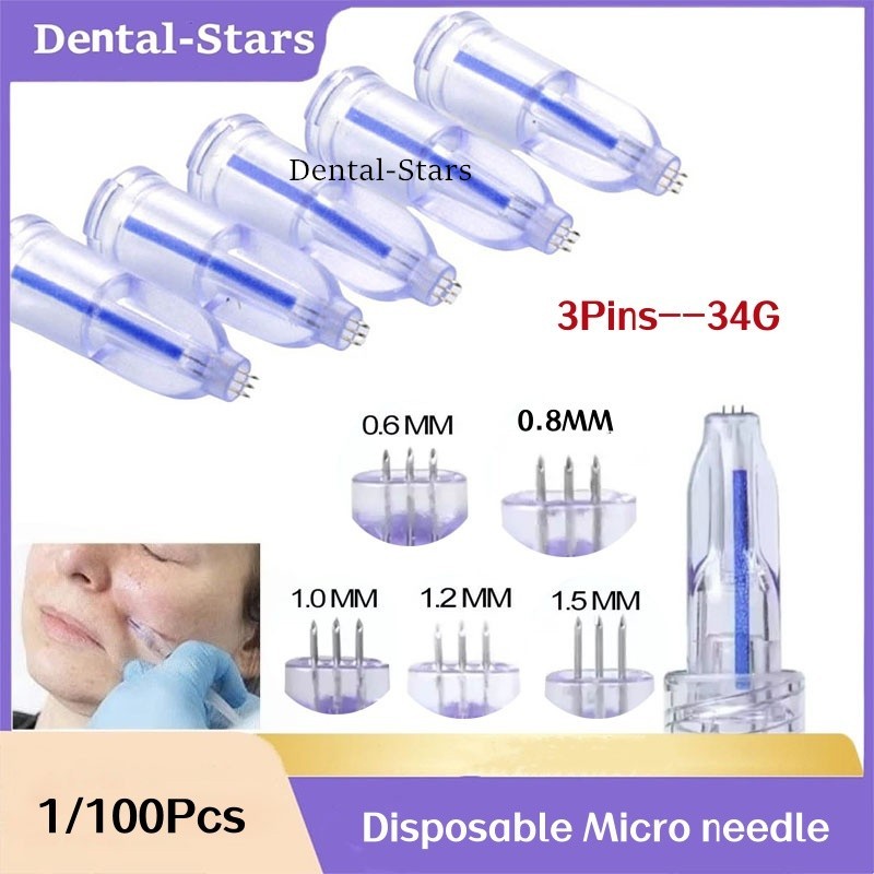Nanosoft Microneedle 3 Pins 34G Micro needle For Eyes Face Skin Care 1Pcs/Pack