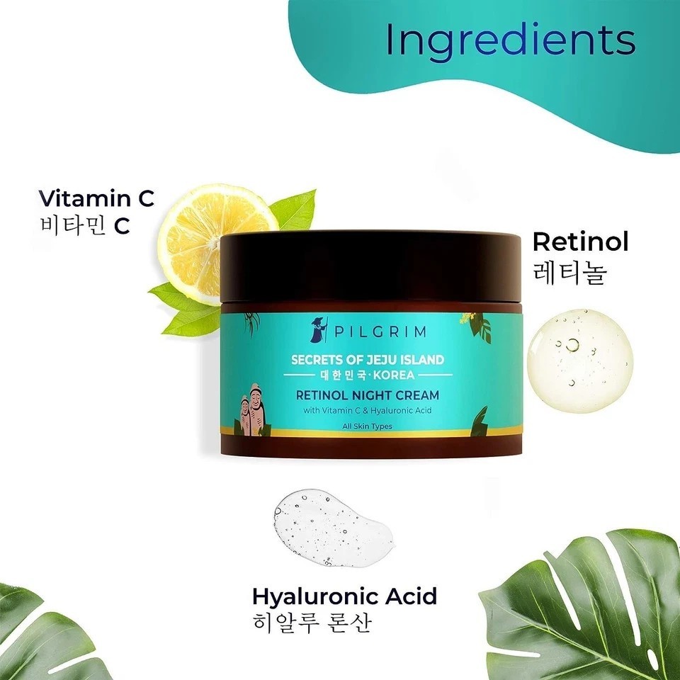 Pilgrim Korean Retinol Anti Aging Night Cream With Hyaluronic Acid 50gm