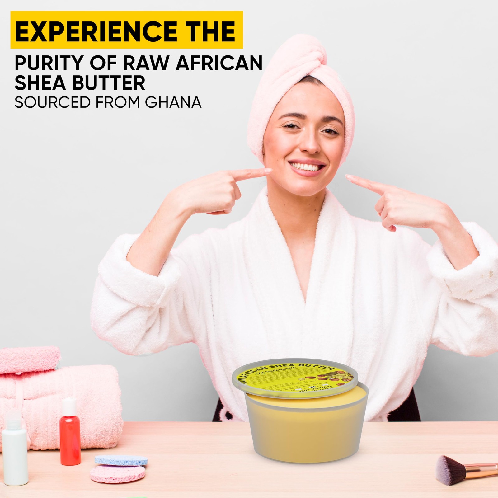 Herboganic Pure African Shea Butter Raw Organic Yellow Ivory 100 Natural