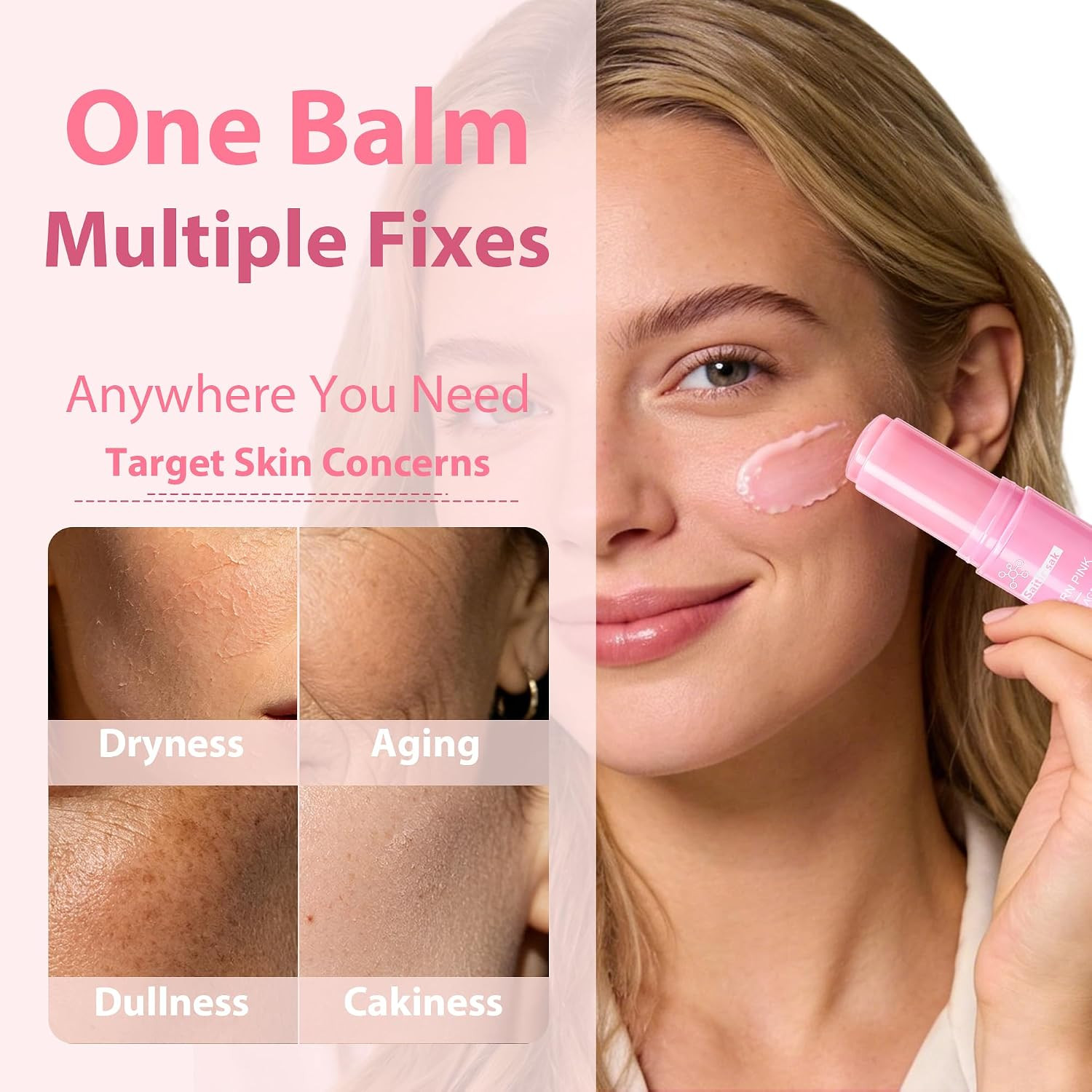 2PCS PDRN Pink Collagen Volume Multi Balm Stick – Hydrating Balm Eye Cream Make