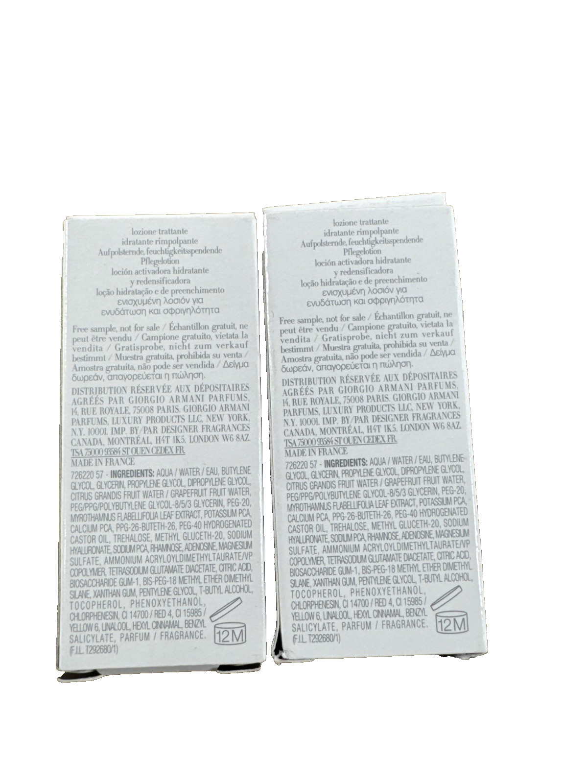 2x Giorgio Armani Crema Nera Acqua Pantelleria Treatment Lotion 10ml