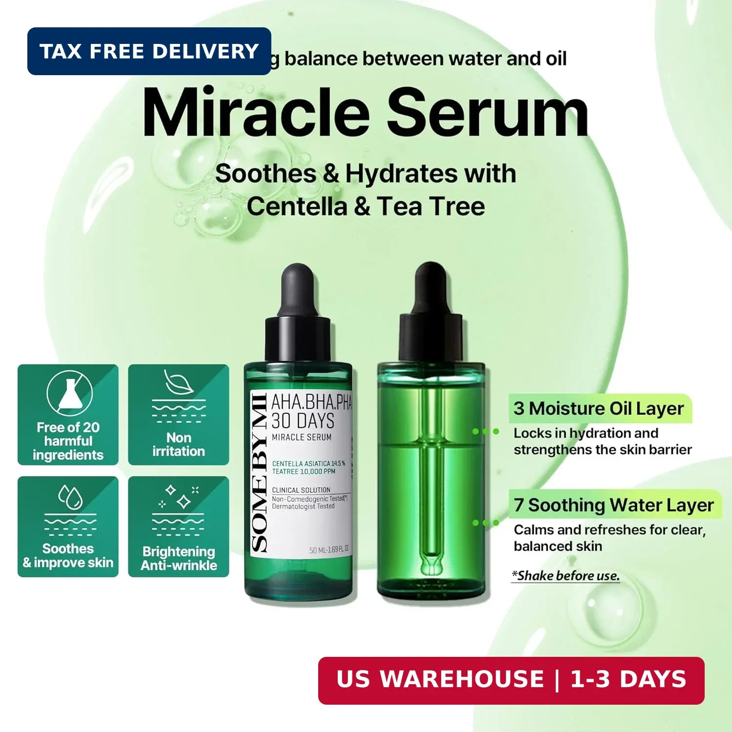 SOME BY MI AHA BHA PHA 30 Days Miracle Serum – 1.69oz, 50ml – Daily Centella Amp