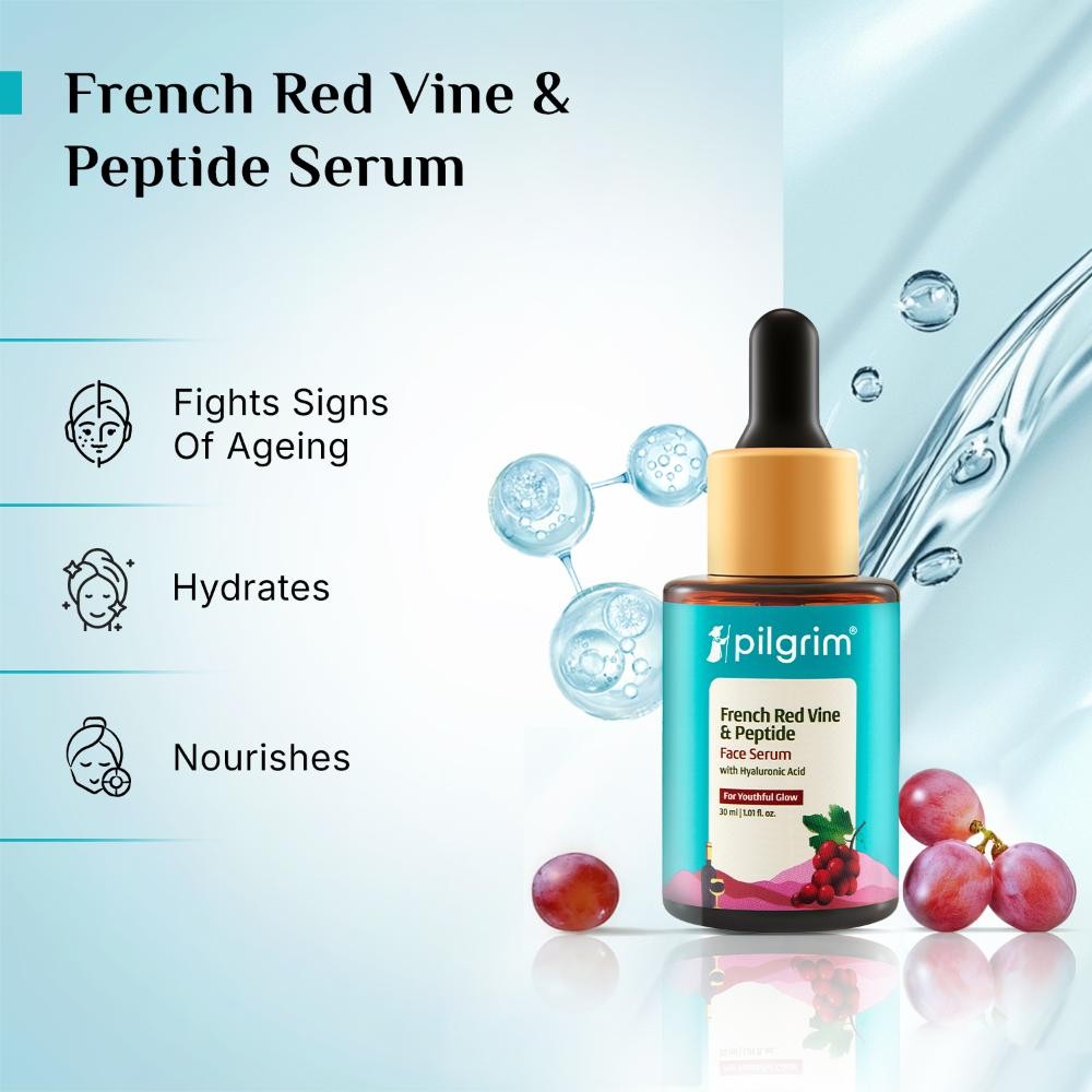 Pilgrim Red Vine serum (30ml) with Hyaluronic & peptides ( Packaging may vary )