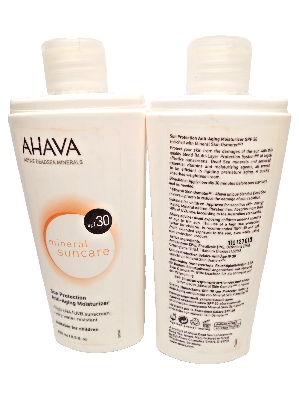 AHAVA Mineral Suncare Sun Protection Anti-Aging Moisturizer SPF30 8.5 oz. 2PCS