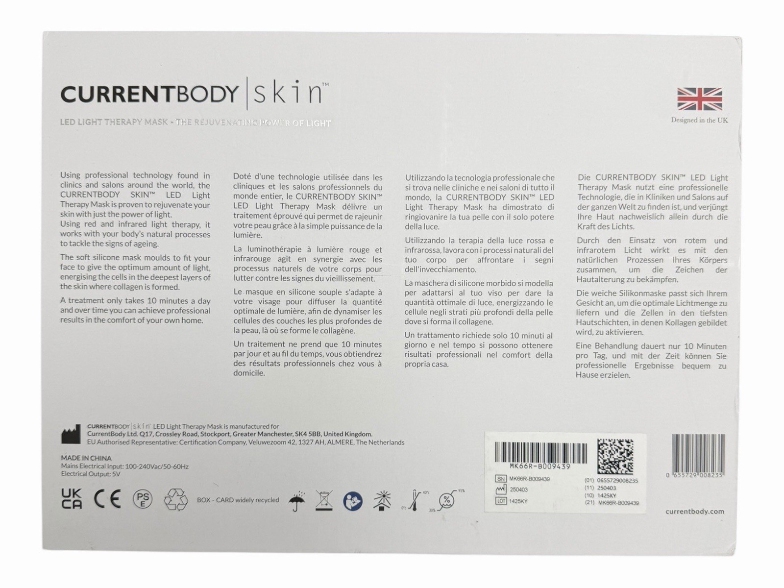 CurrentBody Skin LED Light Therapy Mask – Open Box