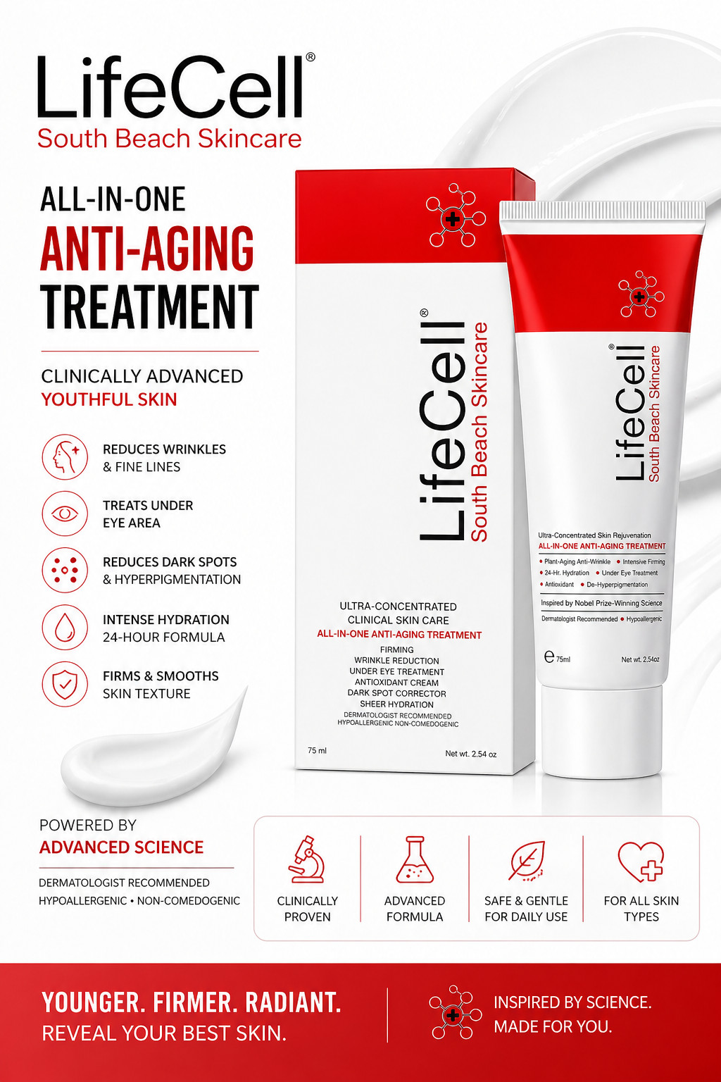 LifeCeII All-in-One Anti-Aging Wrinkle Filler Cream Retinol Hyaluronic Acid
