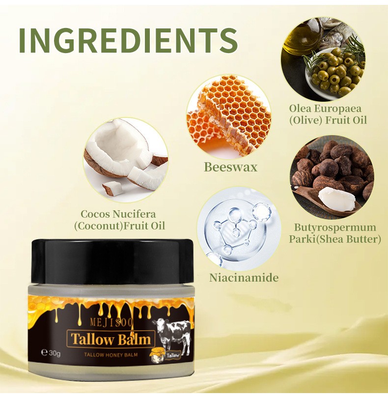 30G Organic Beef Tallow Balm Raw Honey Citrus Moisturizing Cream Face & Body New