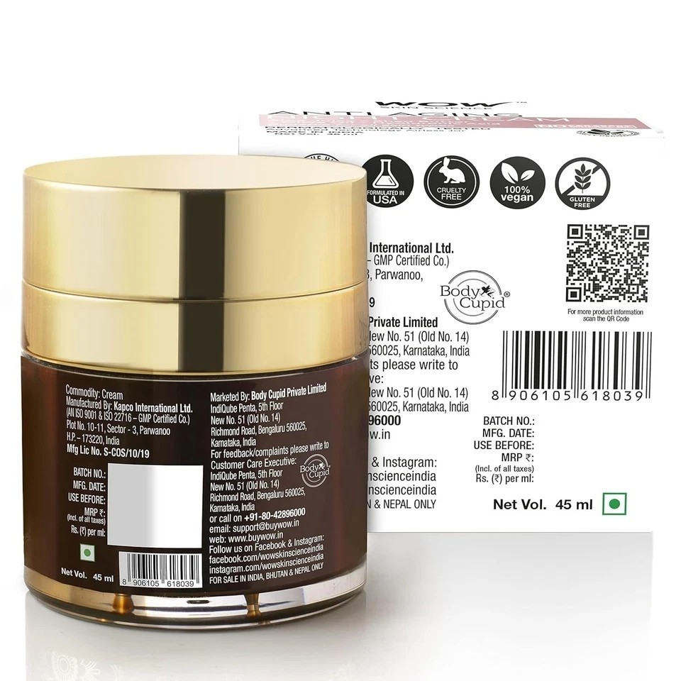 WOW Skin Science Anti-Aging Night Cream 50mL No Parabens Mineral Oil-Free