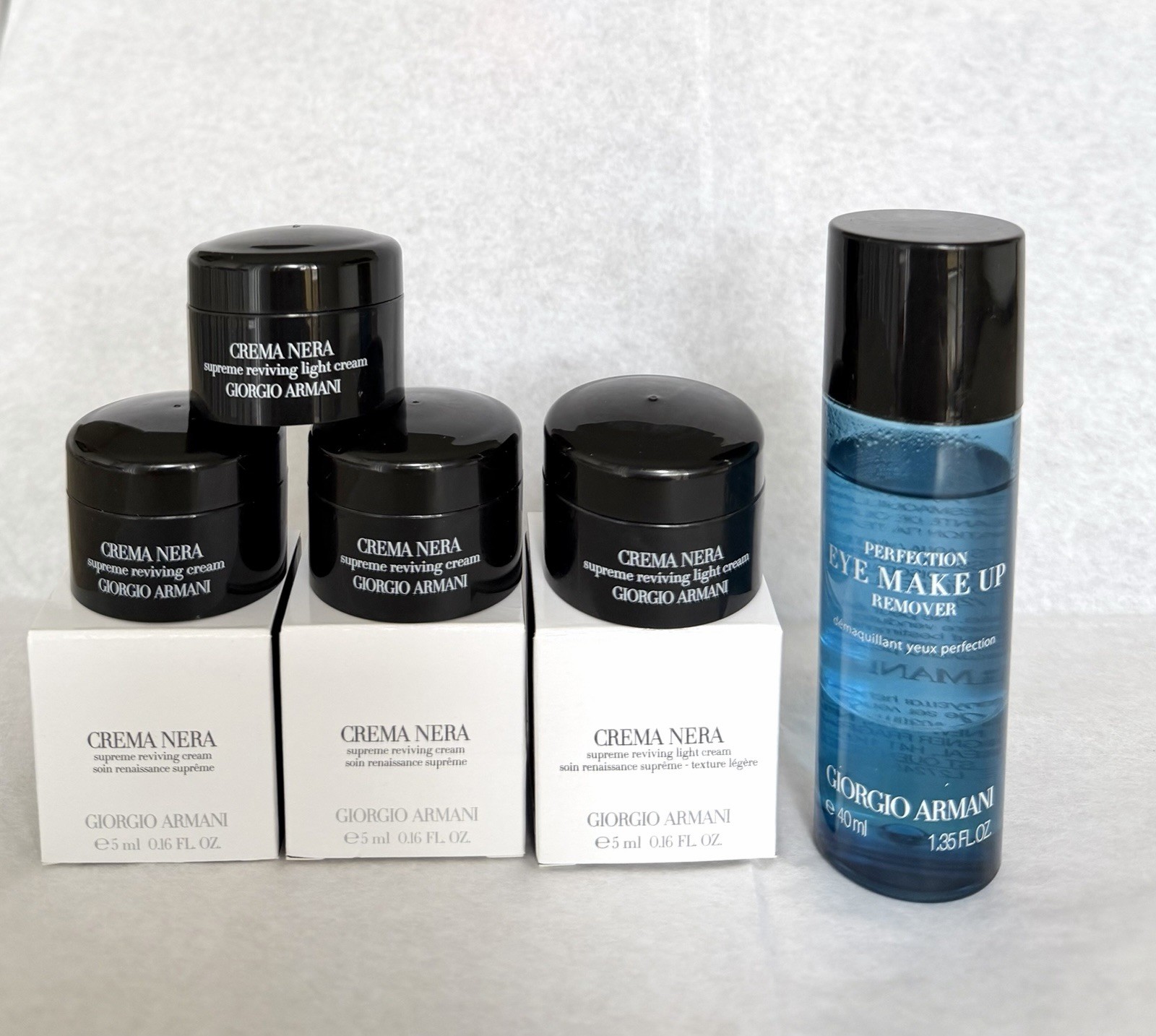 5PC Giorgio Armani Crema Nera Supreme Reviving Cream 5ml & Eye Makeup Remover