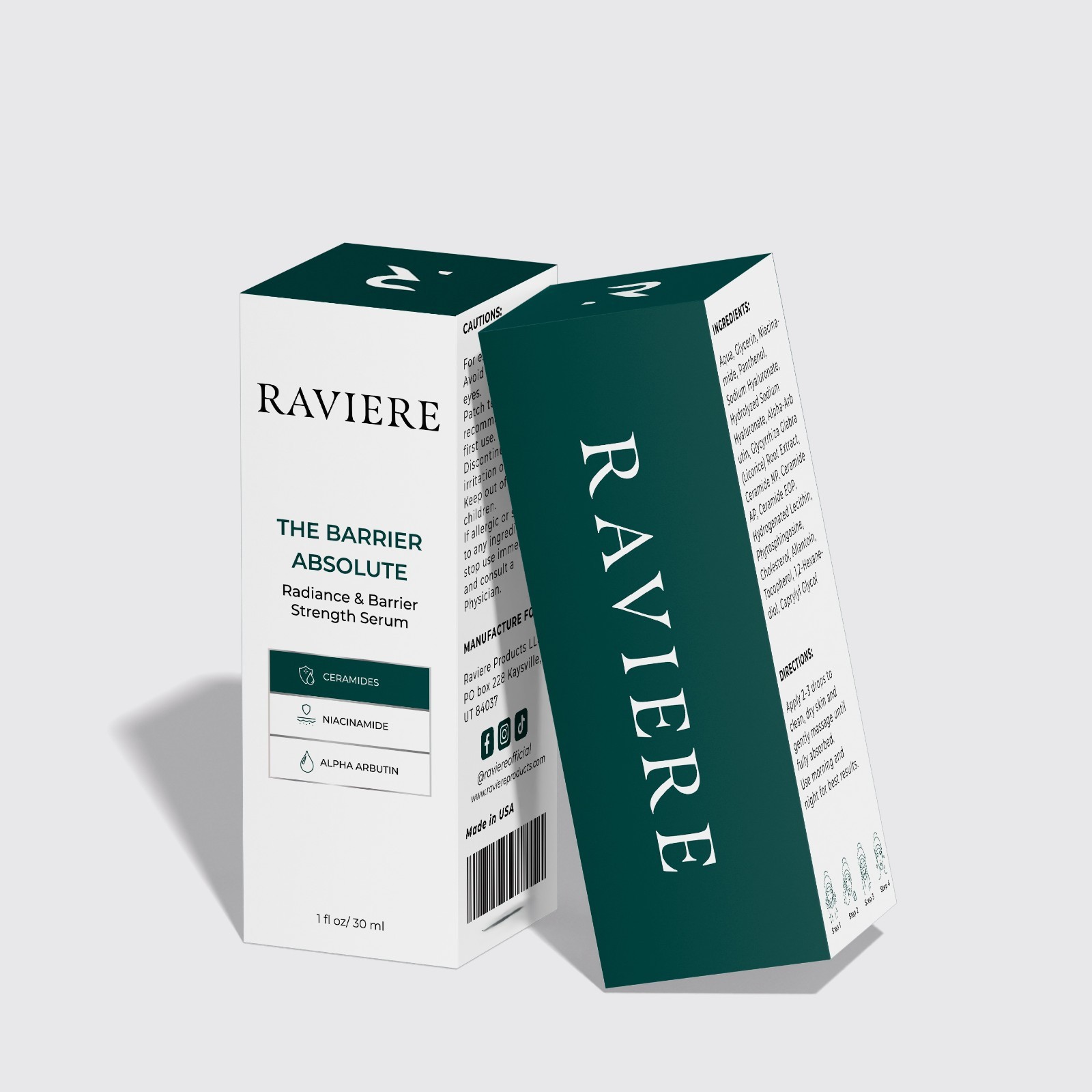 Raviere Face Serum Niacinamide, Alpha Arbutin, Ceramides for Glow & Hydration