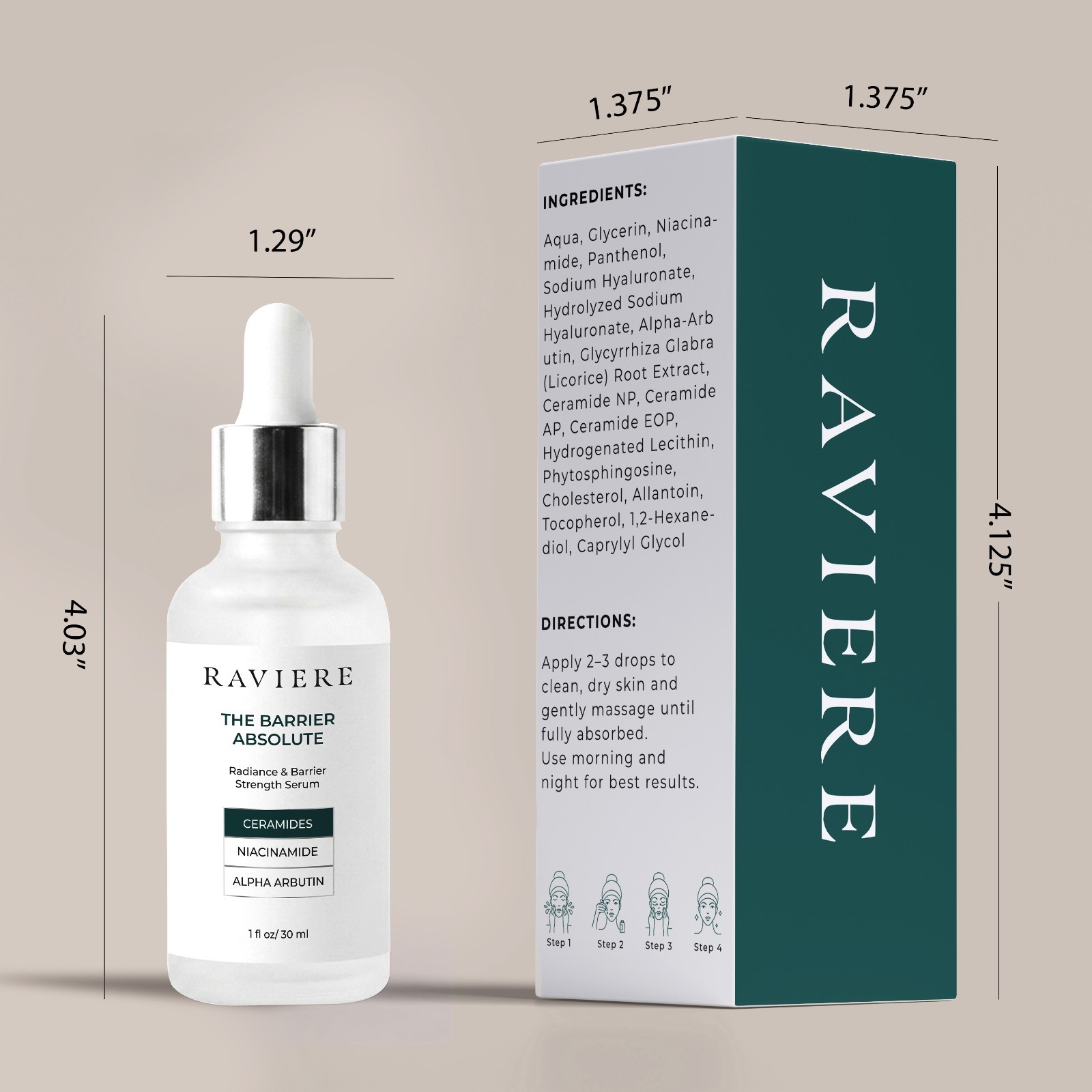 Raviere Face Serum Niacinamide, Alpha Arbutin, Ceramides for Glow & Hydration