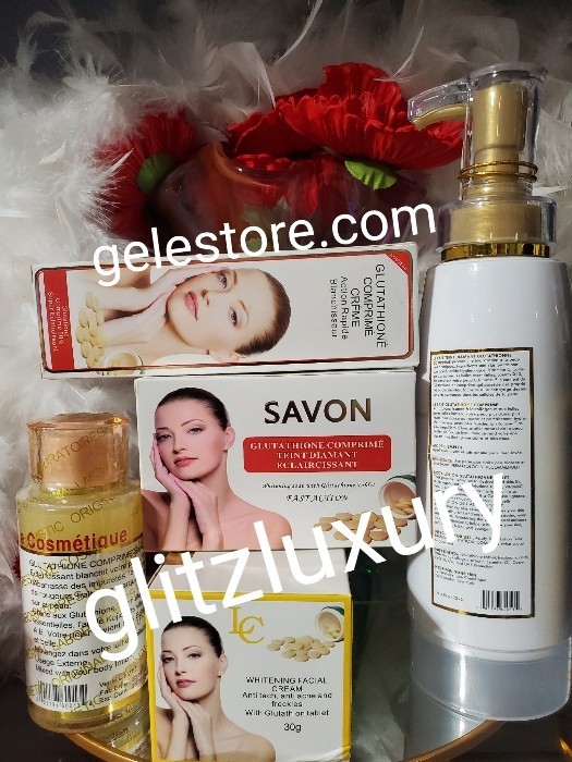 5pcs. Glutathione Comprime set: body lotion, face cream, serum, bar & cream👌