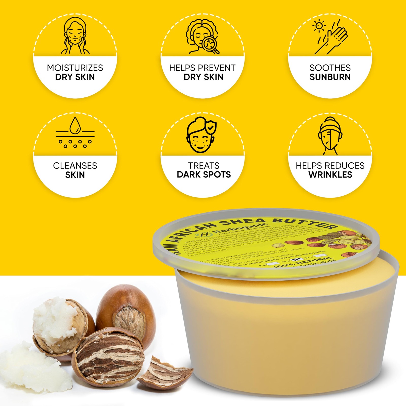 Herboganic Pure African Shea Butter Raw Organic Yellow Ivory 100 Natural