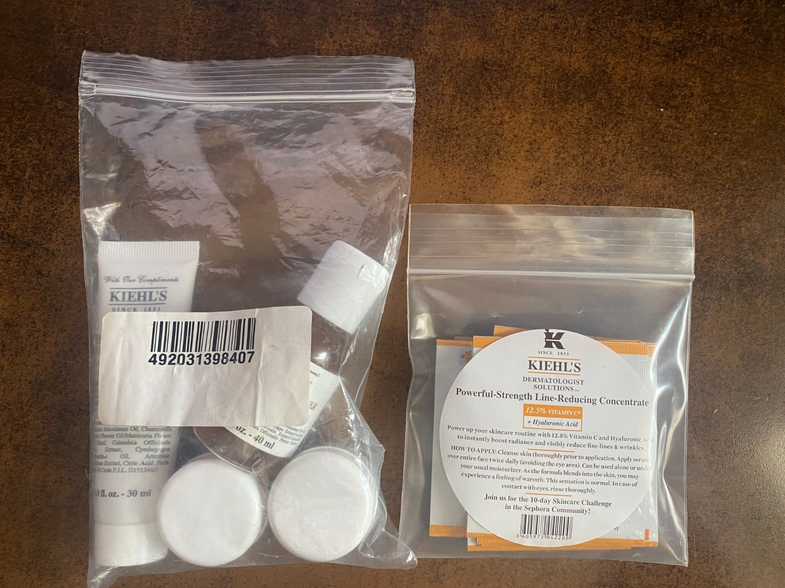 KIEHL’S Travel/Sample Lot Line-Reducing Concentrate+Toner+Face Wash+FaceCream+Ma