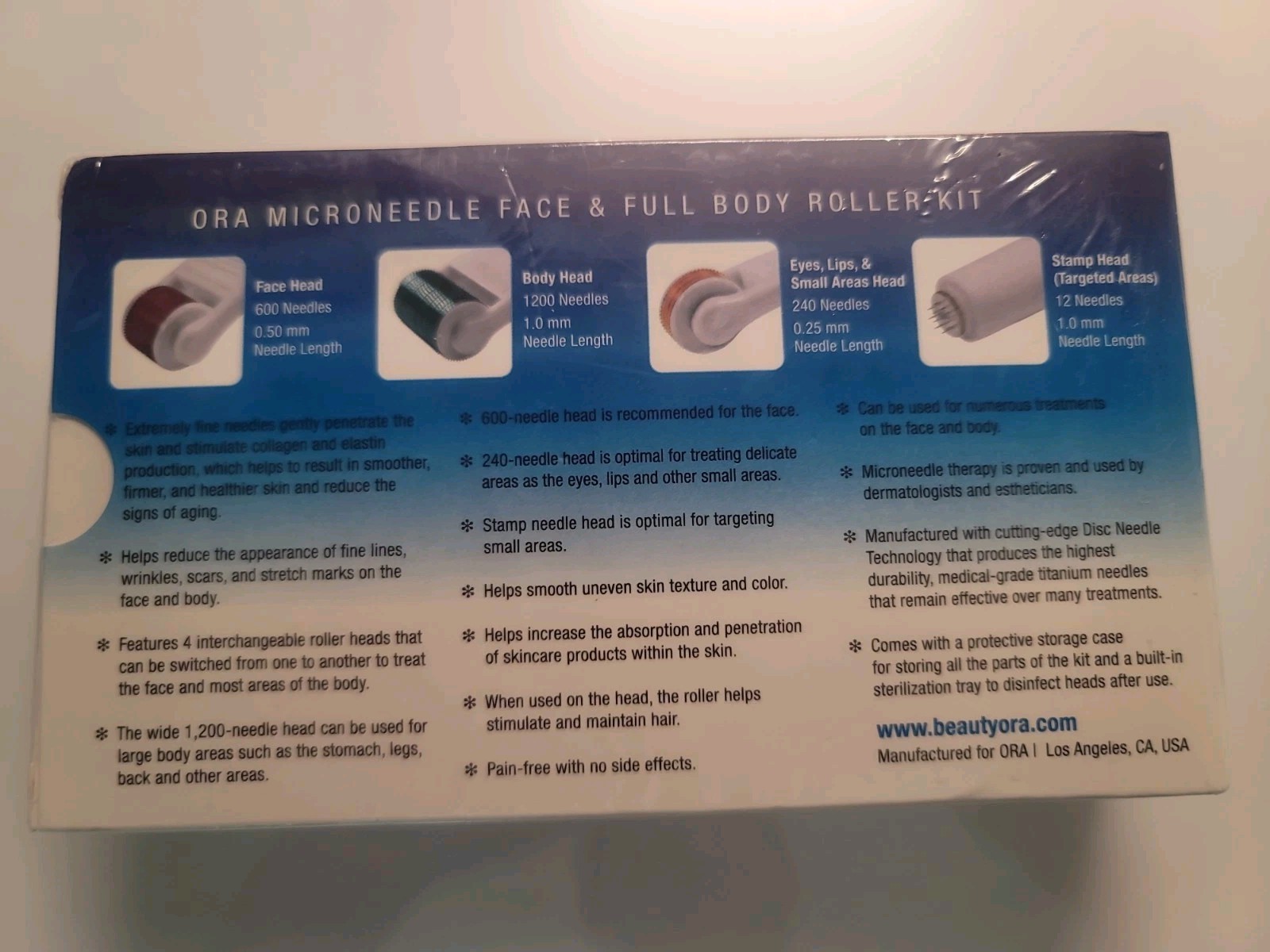ORA Microneedle Face & Full Body Roller 6-Piece Kit NIB Sealed