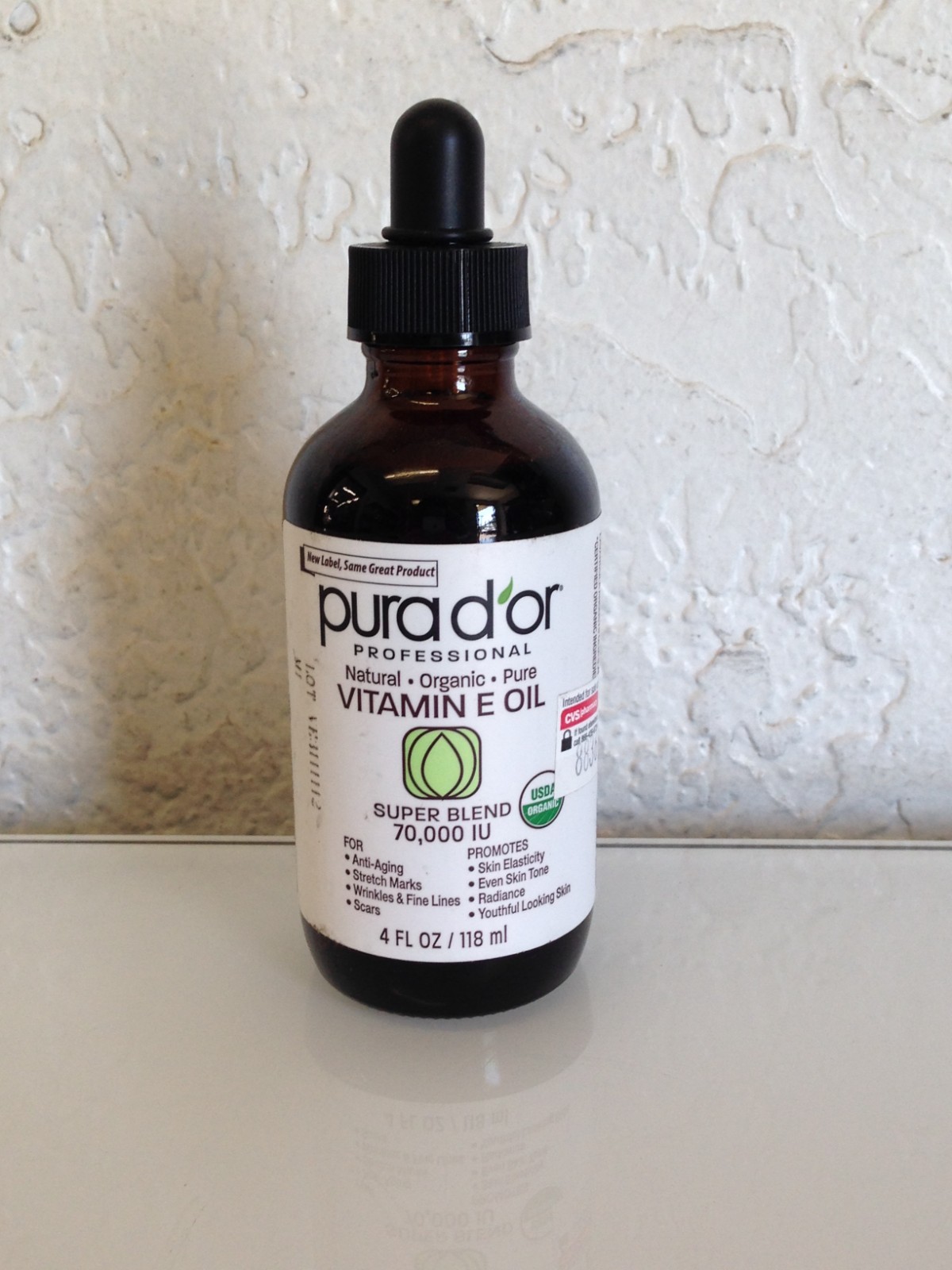 PURA D’OR Organic Vitamin E Oil Super Blend 70,000 IU, 4 fl oz