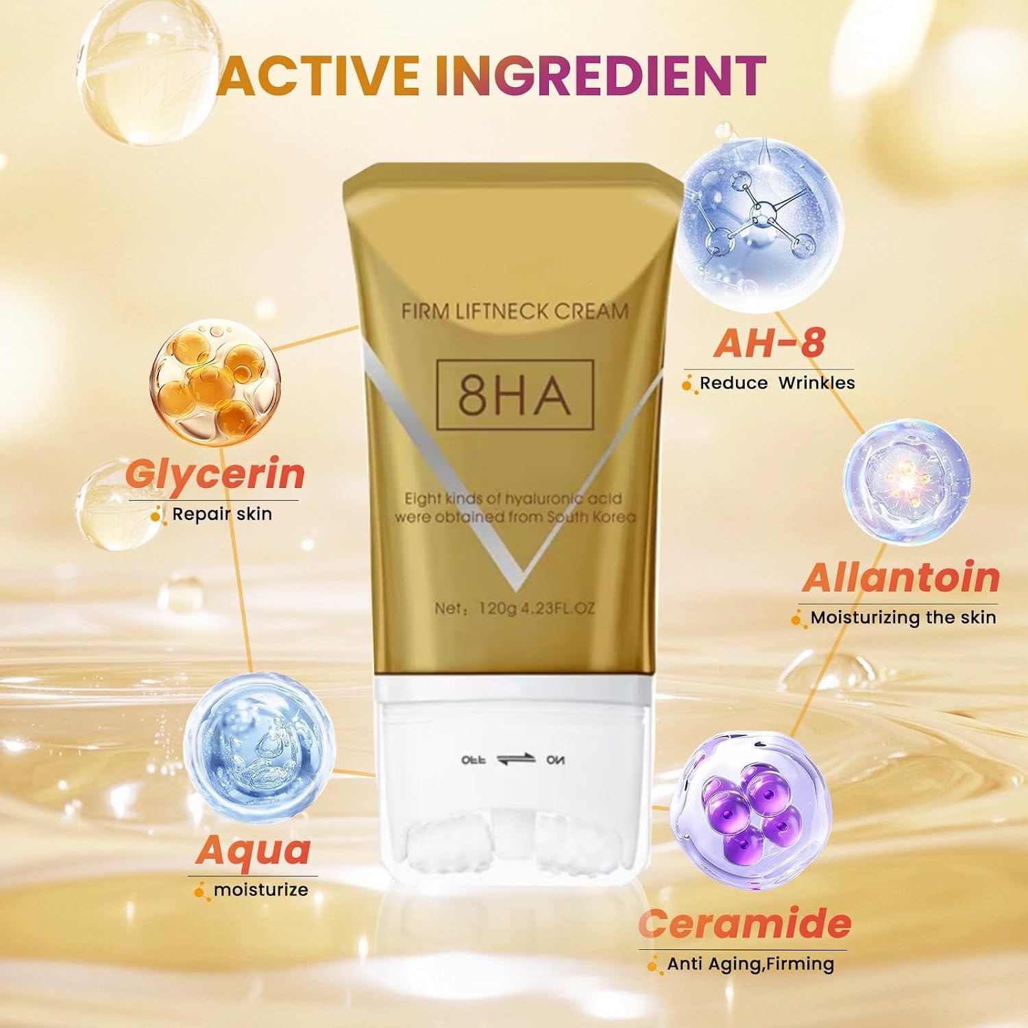 Smooth and Tighten Neck Skin with AH-8 Firming Cream & Massage Roller 4.2 Fl Oz