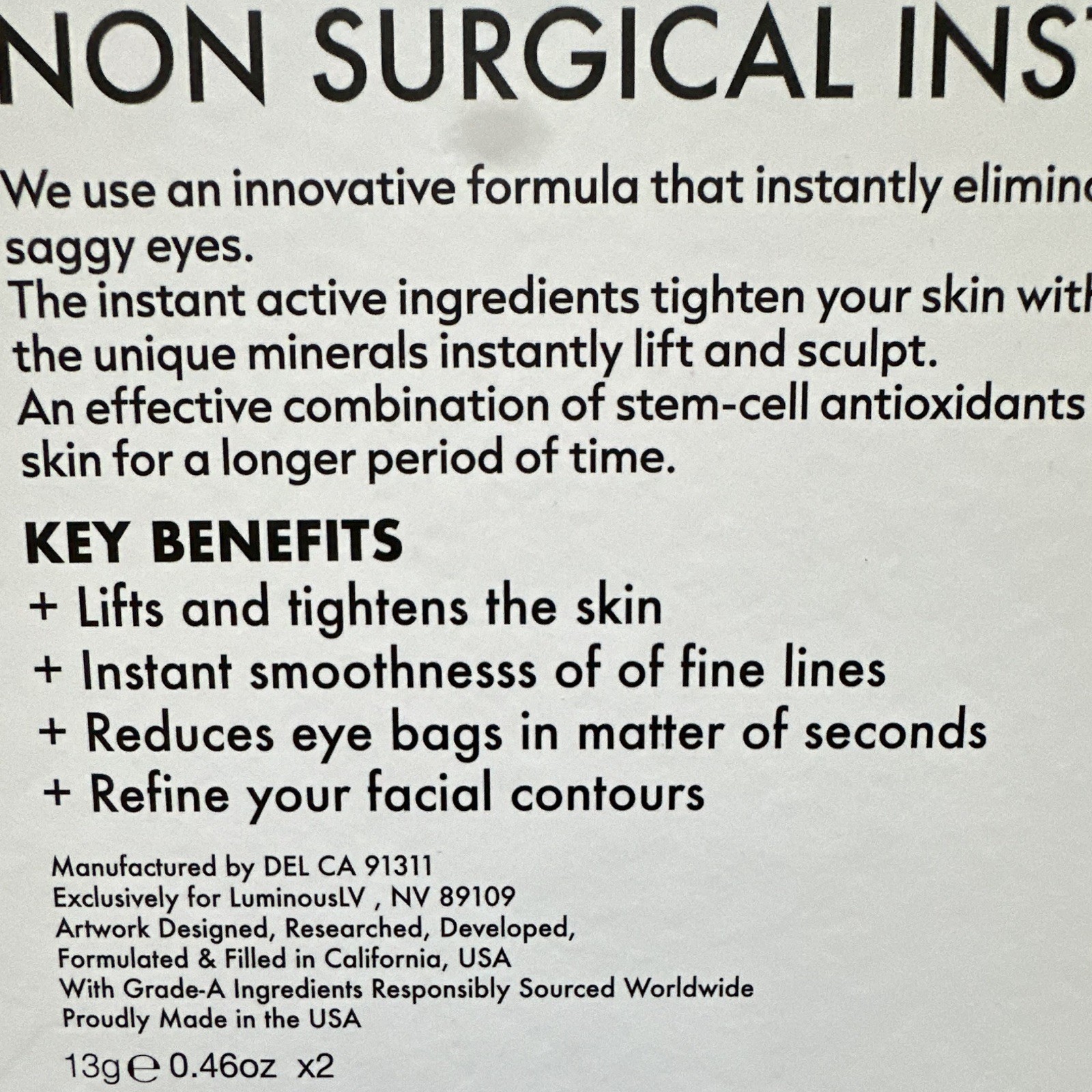 LuminousLV Non Surgical Instant Face Lift 2 in 1 Signature Edition 0.46 oz x2