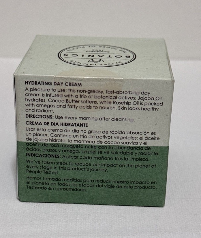 Botanics 81% Organic Rosehip Hydrating Day Cream All Skin Types 1.69 Oz, New
