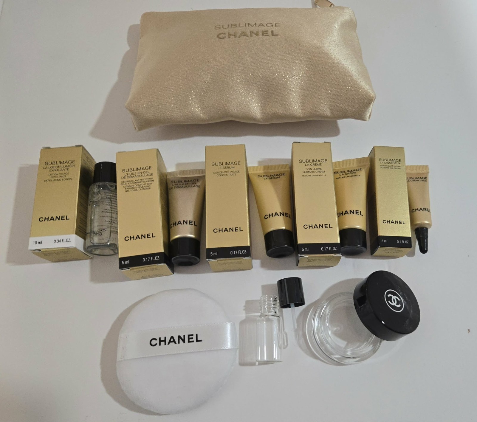CHANEL SUBLIMAGE 9 Pieces Bundle with SUBLIMAGE Pouch,Chanel Jars & Puff,New