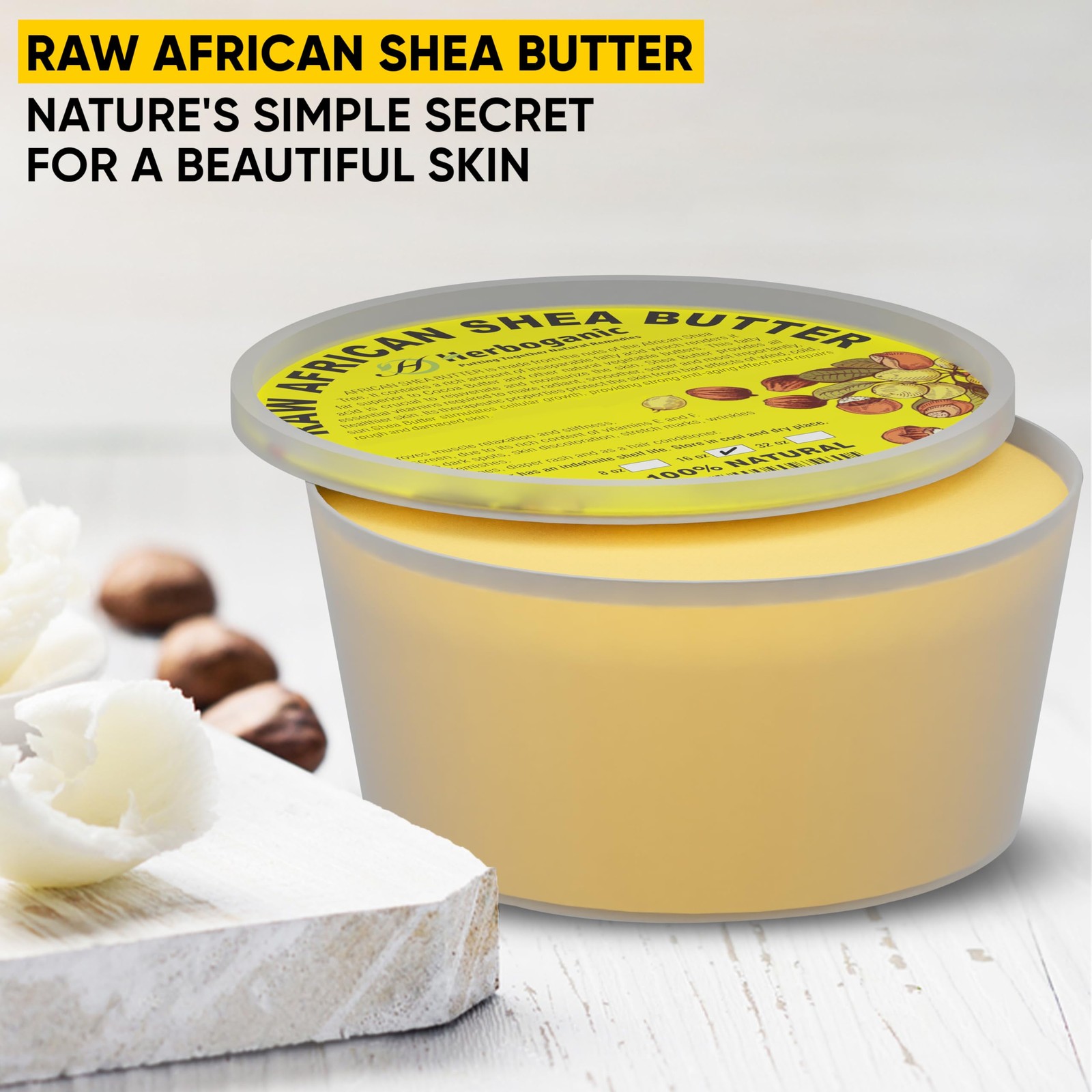 Herboganic Pure African Shea Butter Raw Organic Yellow Ivory 100 Natural