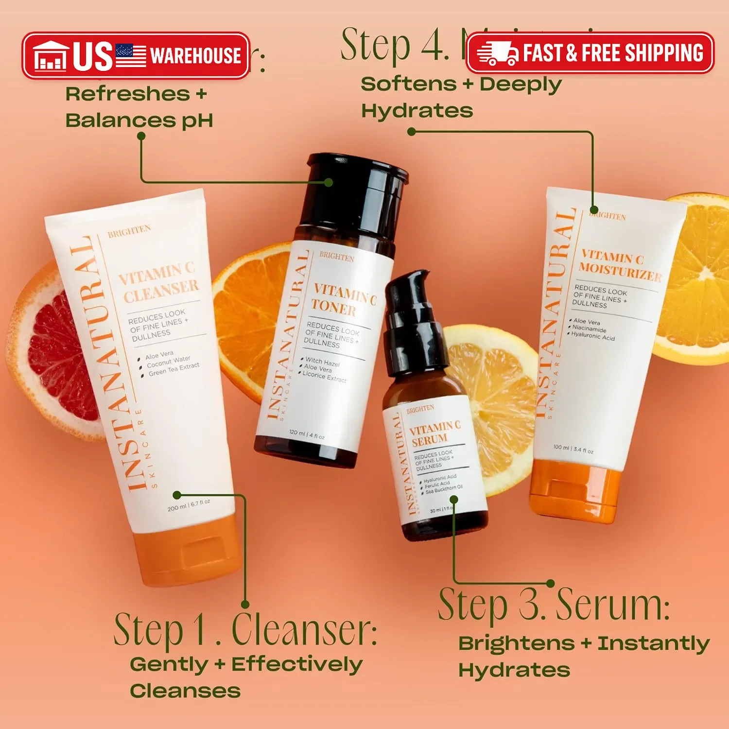 InstaNatural Vitamin C Moisturizer Face Cream, Brightens and Reduces the Look of