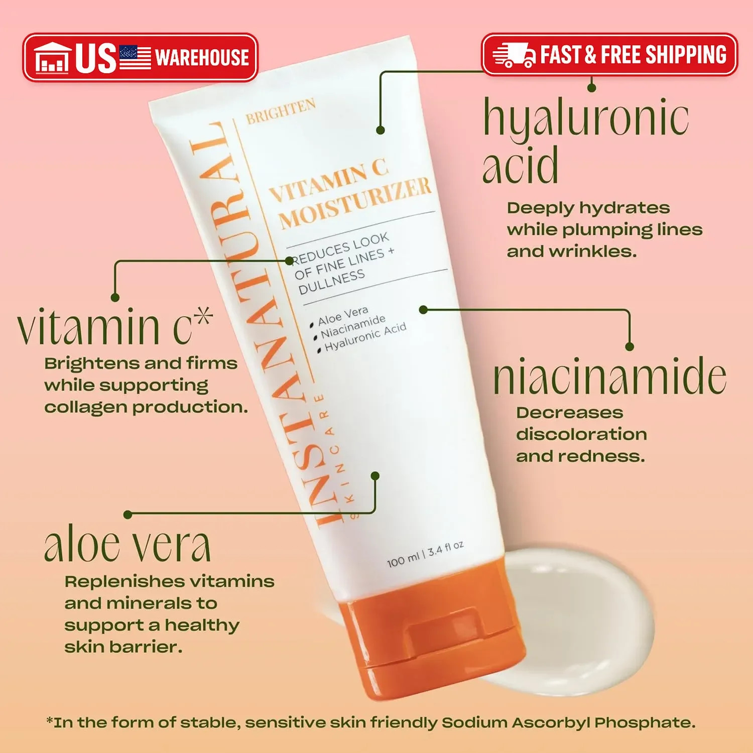 InstaNatural Vitamin C Moisturizer Face Cream, Brightens and Reduces the Look of