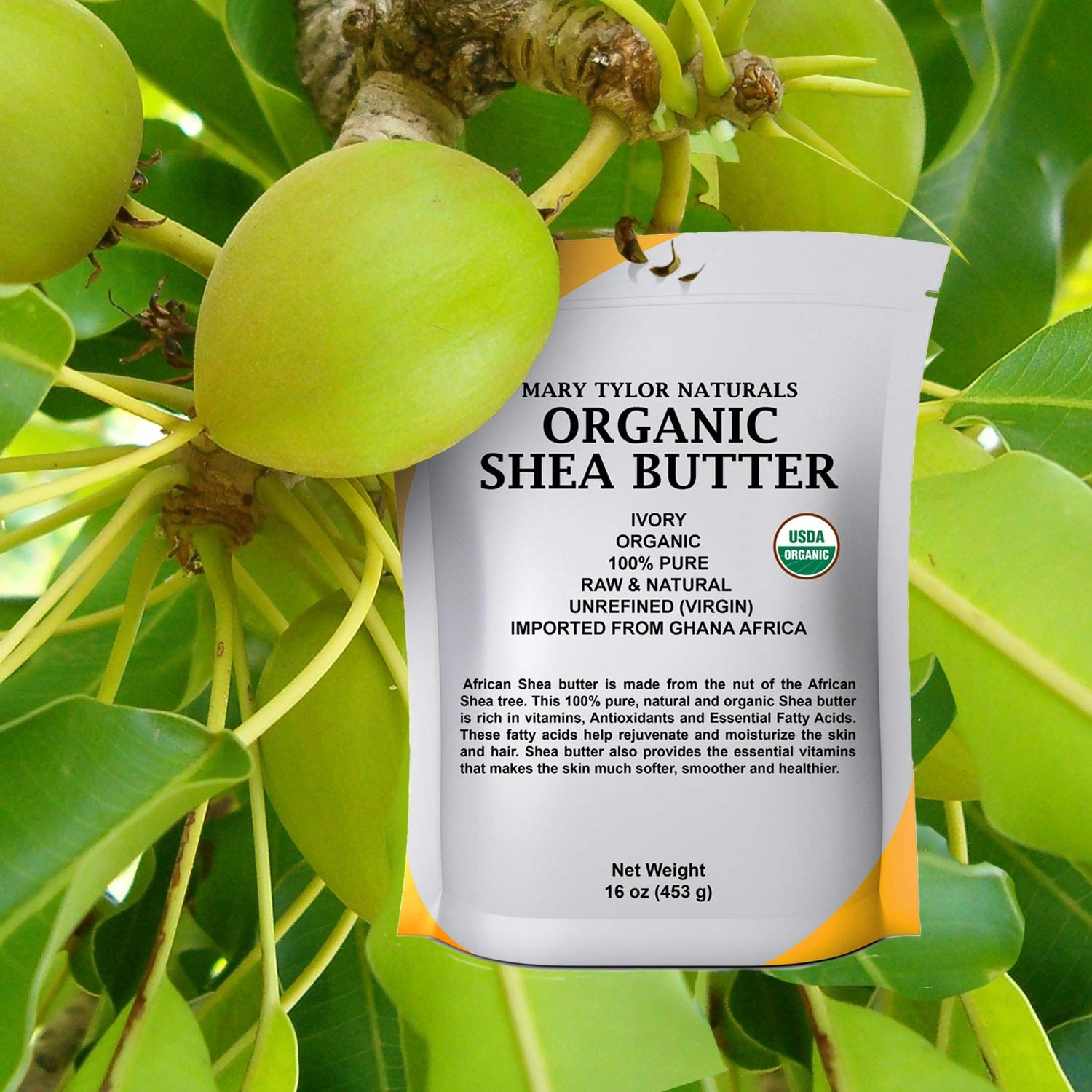 Mary Tylor Naturals Organic Shea Butter 1 Lb Usda Certified Raw Unrefined Ivory