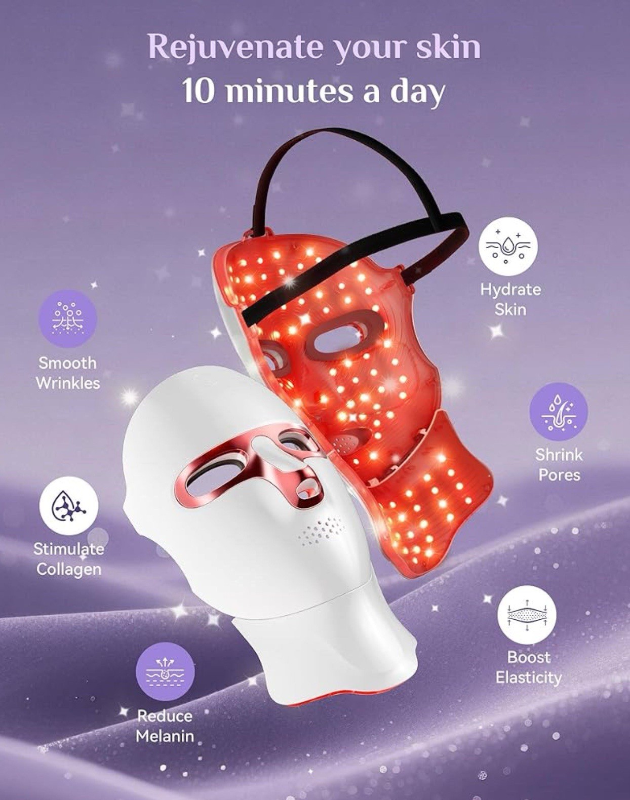 Red Light Therapy Mask for Face and Neck, LED Face Light Therapy,USB C Rechar
