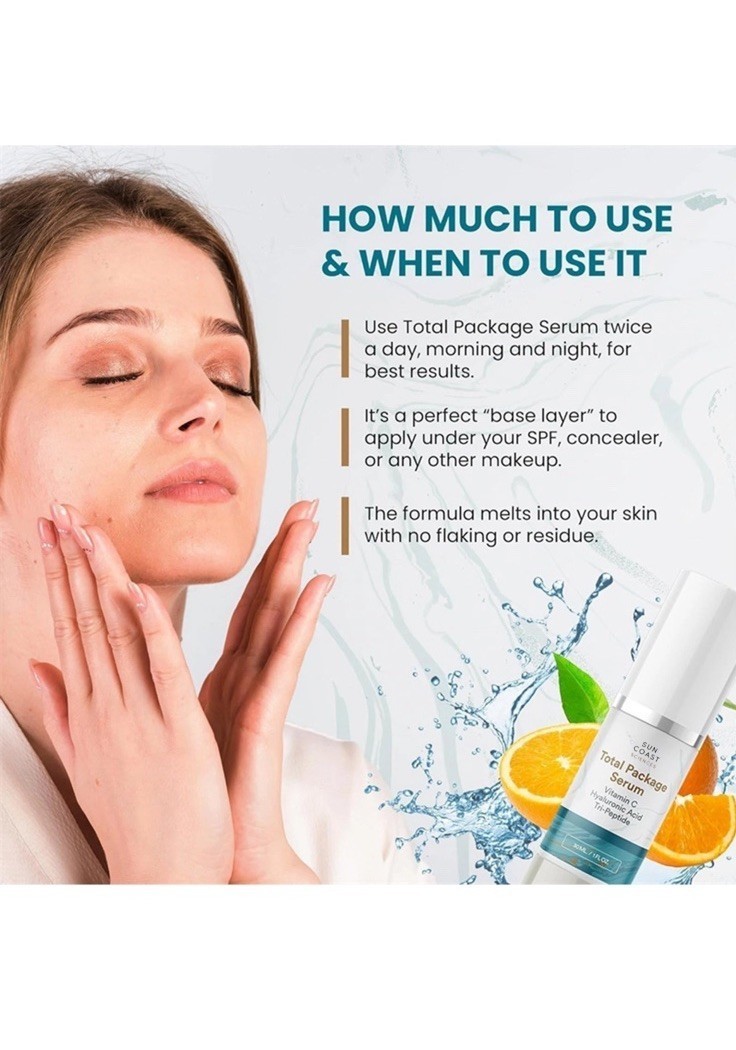 1PACK Sun Coast Science Total Package Serum, Vitamin C, Hyaluronic Acid, 1 Ounce