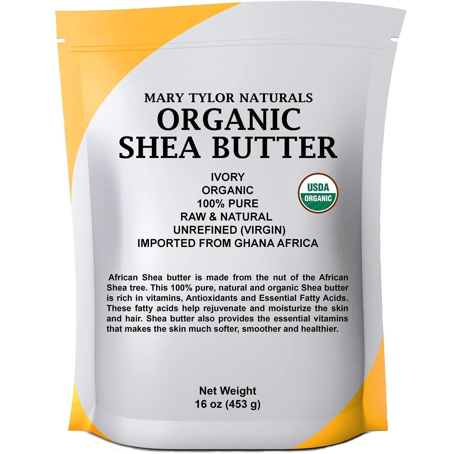 Mary Tylor Naturals Organic Shea Butter 1 Lb Usda Certified Raw Unrefined Ivory