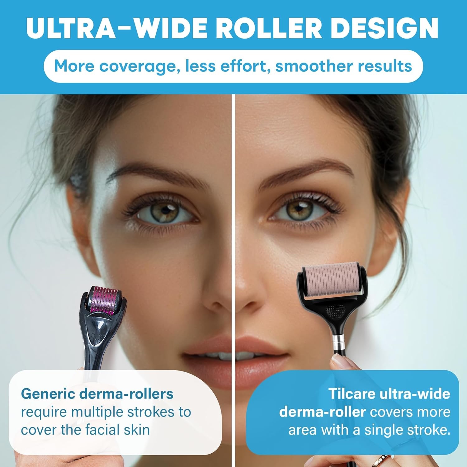 Ultra-Wide Derma Roller for Face – At-Home Microneedling Kit, 0.25 mm Microneedl