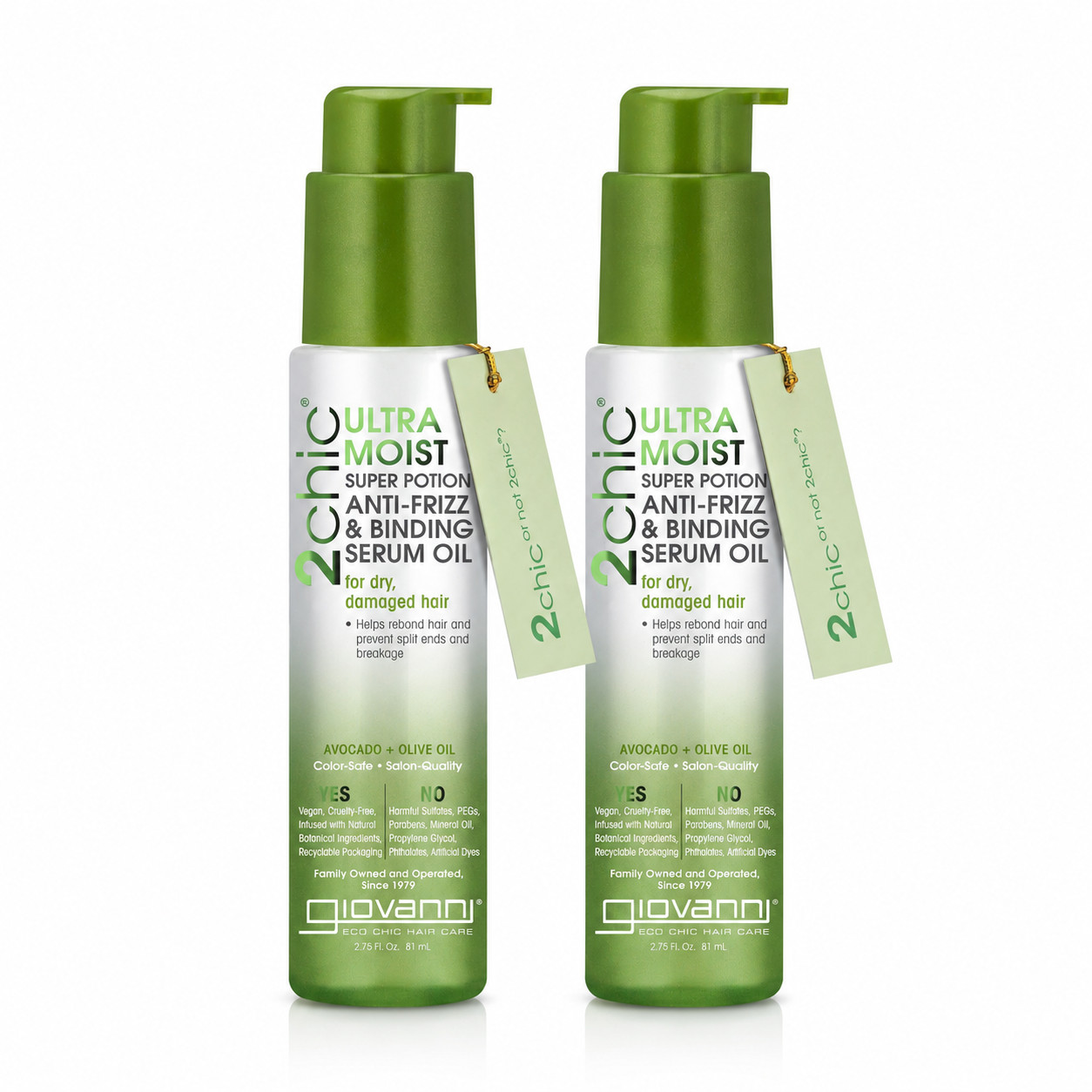 2 Pack Giovanni 2chic Ultra-Moist Spr Potion Anti-Frizz & Binding Serum Oil 2.75