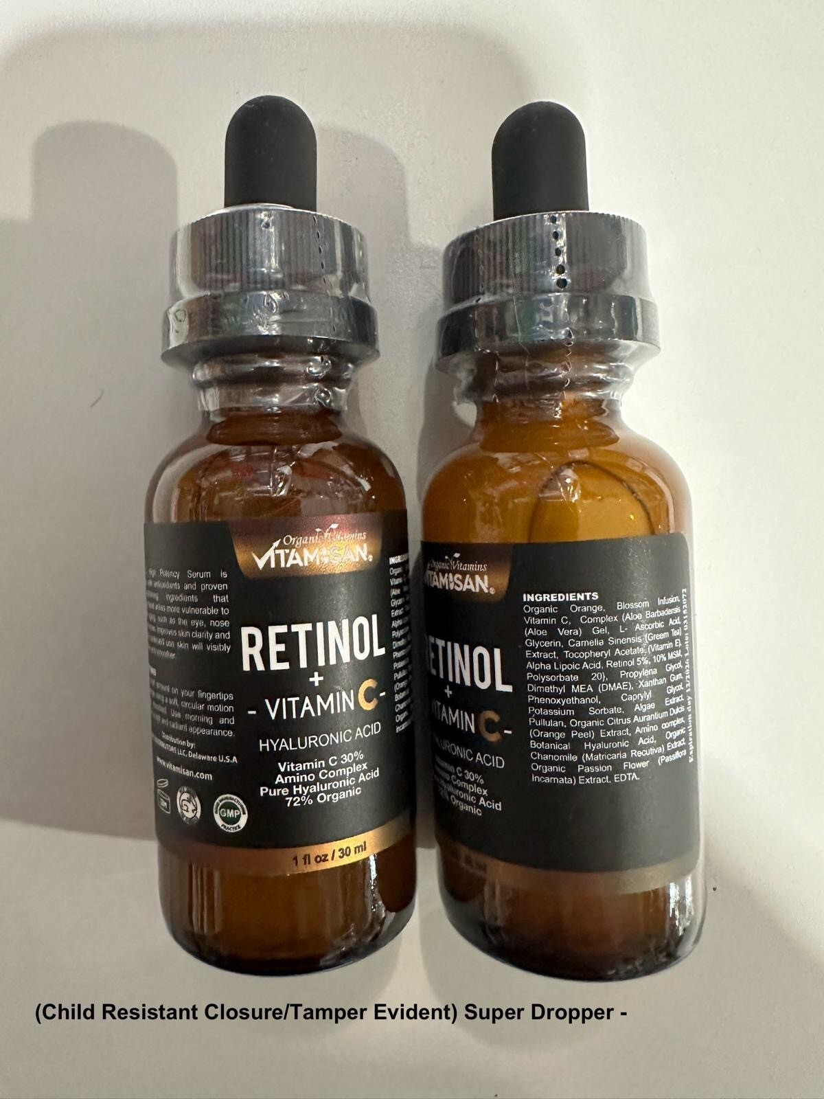 VITAMIN C SERUM 30% + E + RETINOL + HYALURONIC ACID (HA) Organic Anti-Aging