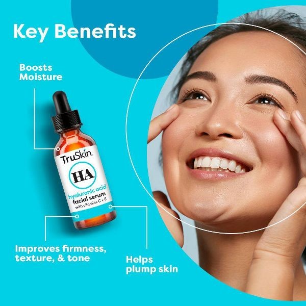 TruSkin HA Hyaluronic Acid Facial Serum with Vitamins C & E 1 Fl Oz