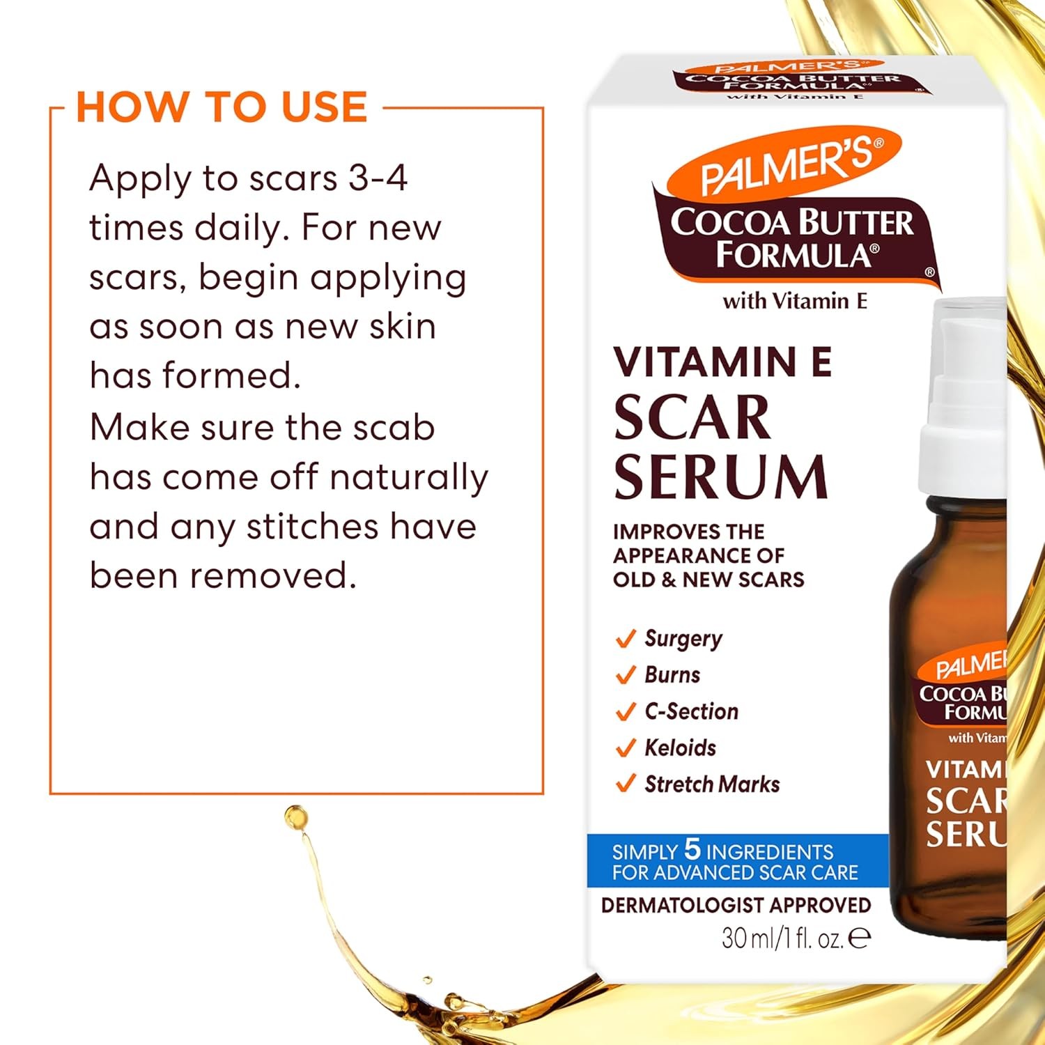 Palmer’s Cocoa Butter Formula Scar Serum, Skin Brightening Oil for Face & Body,