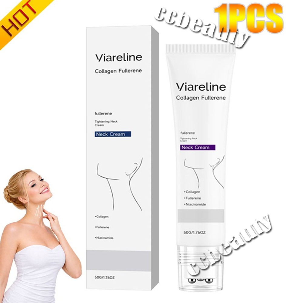 1-3PCS Collagen Fullerene Neck Cream Firming Tightening with Roller 50g 🔥US