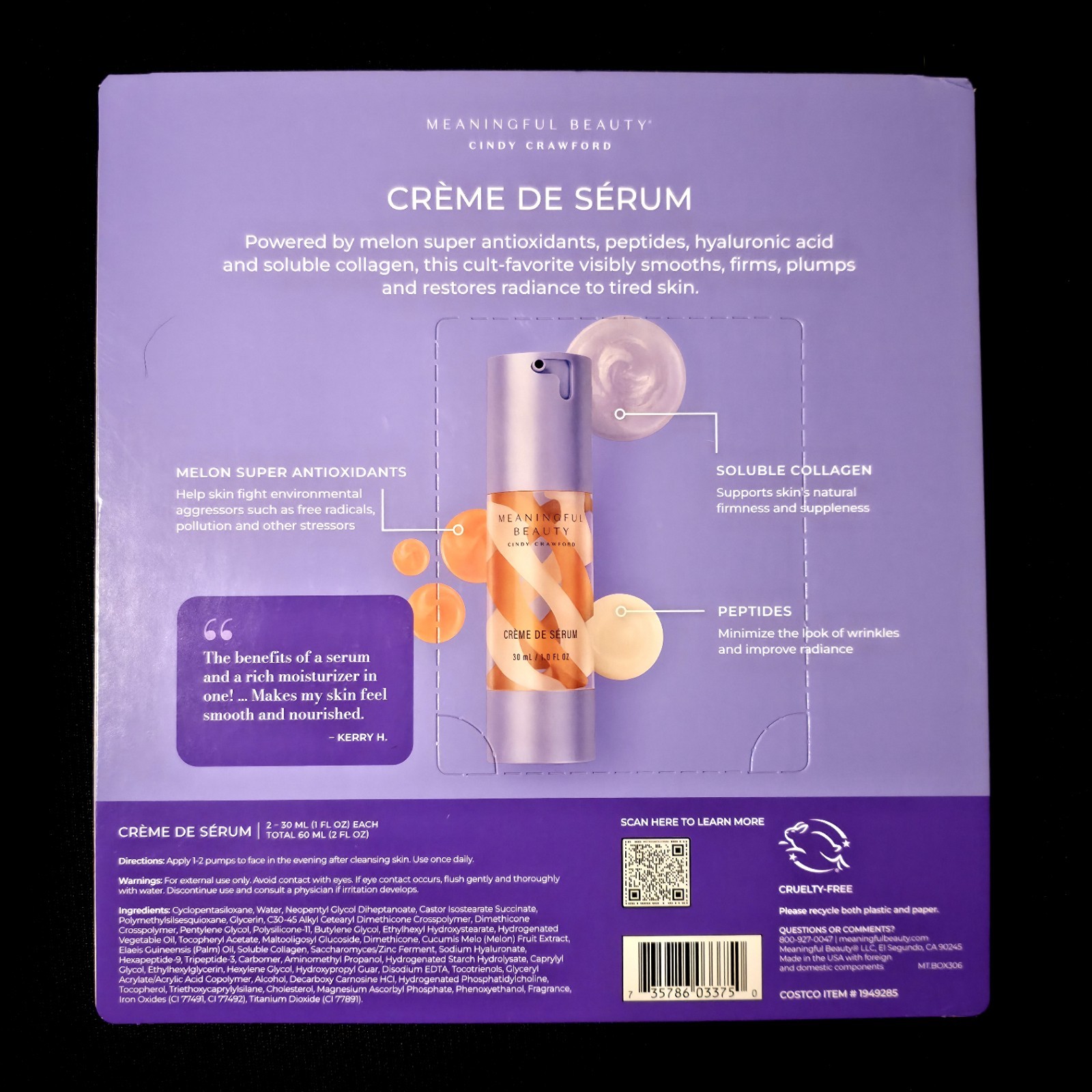 NEW MEANINGFUL BEAUTY CINDY CRAWFORD 2 in 1 Crème De Serum 2 PK, 1 Fl Oz Each