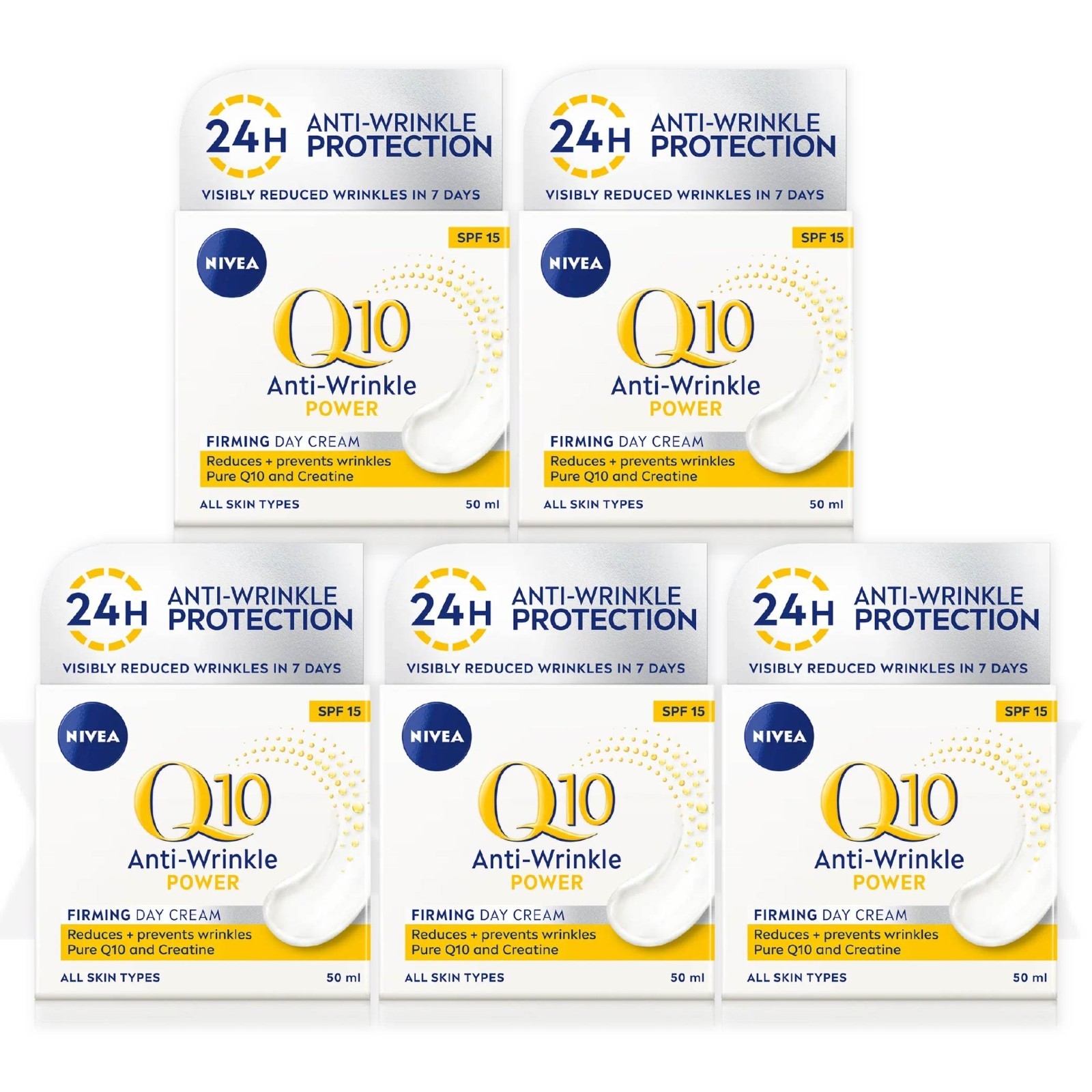 NIVEA Q10 Power Anti-Wrinkle Firming Day Cream SPF15 50ml Skincare-PACK OF 5