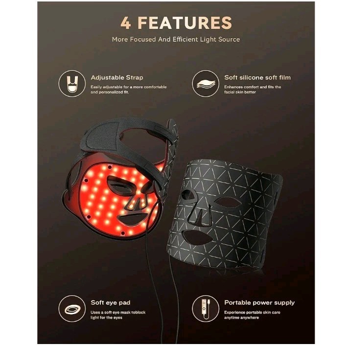 LED Light Therapy Mask Skin Care Mask, LED Red 630±5nm & NIR 830nm Wavelength.74