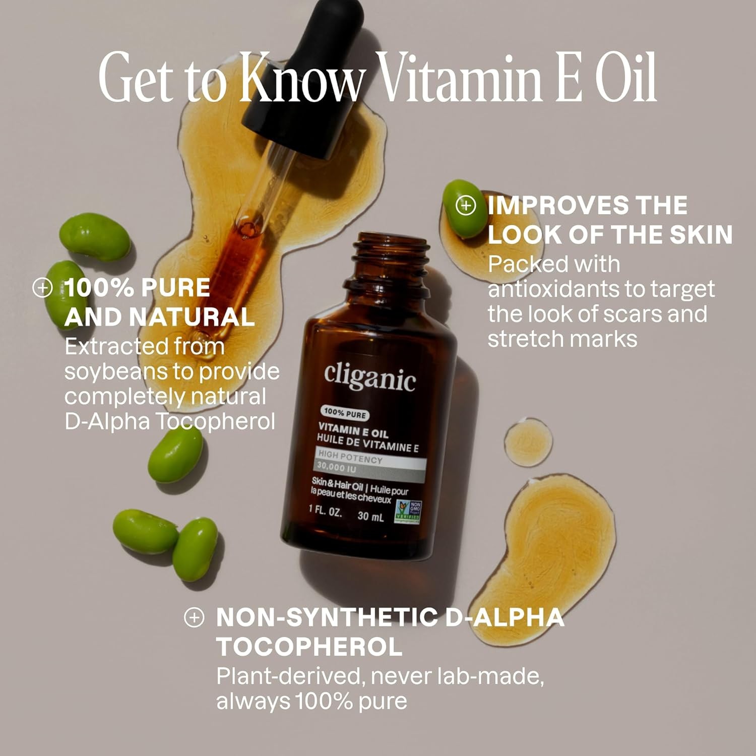 Vitamin E Oil for Skin, Scars, Hair & Face – 30,000 IU, Non-GMO Verified | Natur