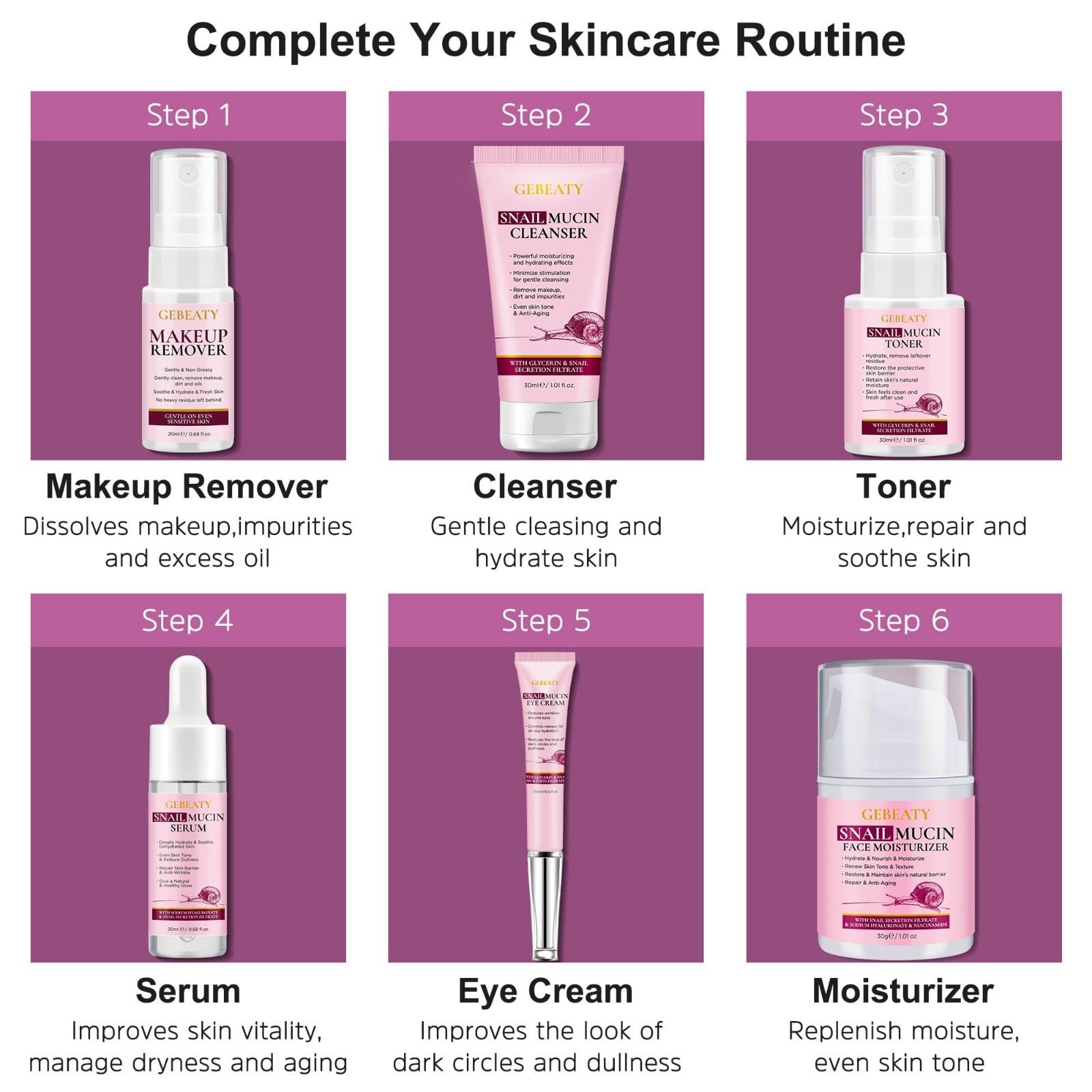 6PCS Korean Snail Skincare Set for Women – Anti-Aging, Hydrating, Moisturizing G