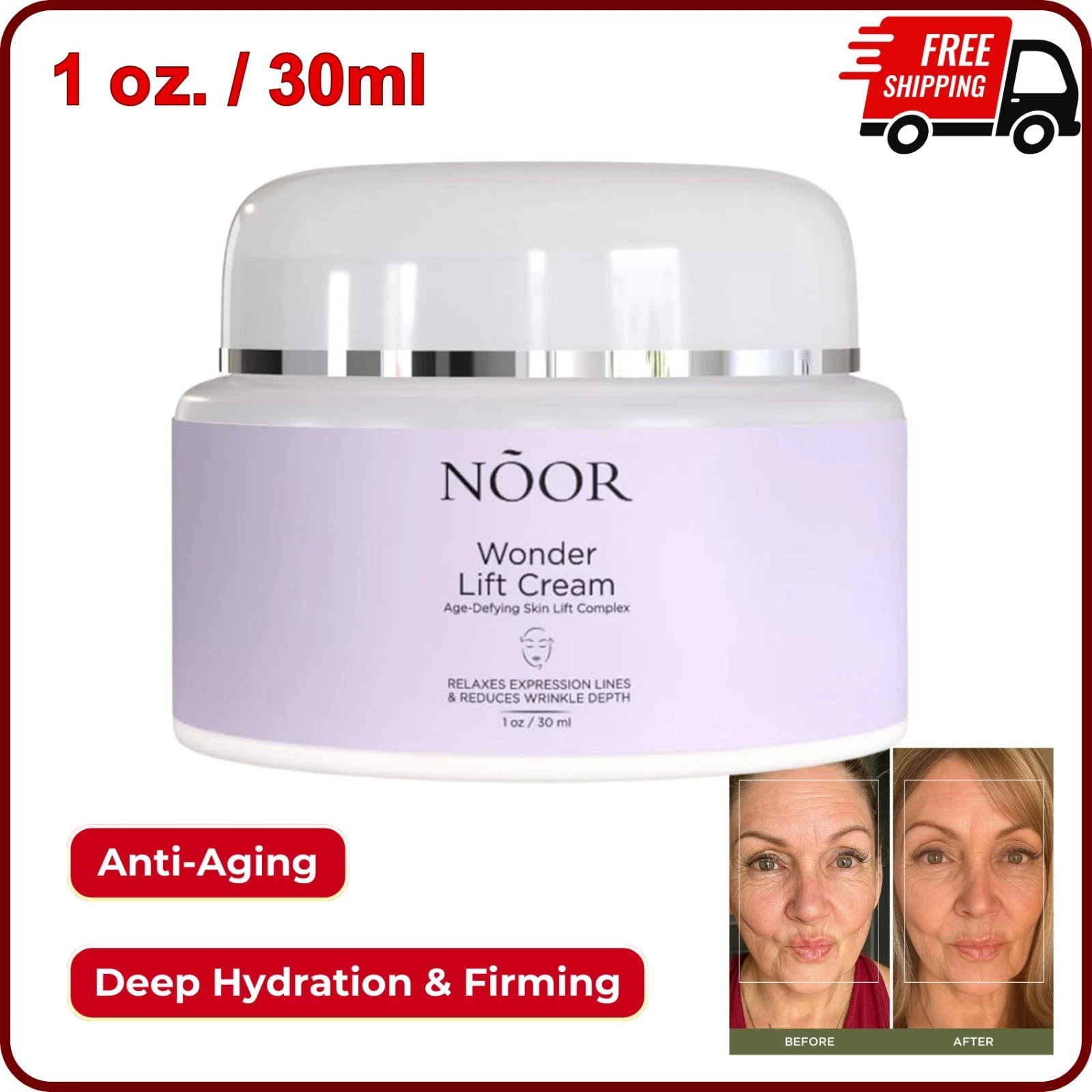 Noor Wonder Lift Cream For Women Natural Anti-Aging Wrinkle Treatment w/ Syn-Ake