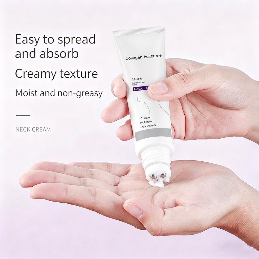 5PCS Magec Collagen Fullerene Neck Cream Firming Tightening with Roller 50g