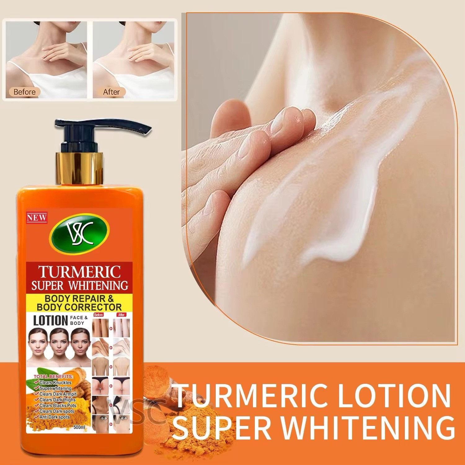 2- Pack VSC Turmeric Whitening Face & Body Lotion 500ml 💯 Original
