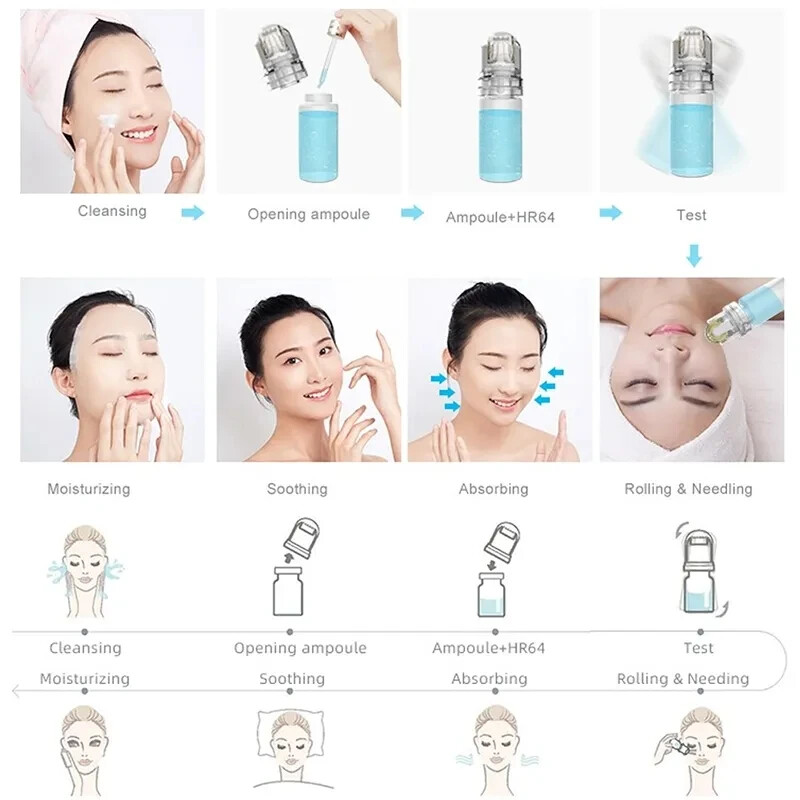 Two Extra Heads! 20Pin / 64Pin Titanium Roller Bottle For Face Skin Salon Use