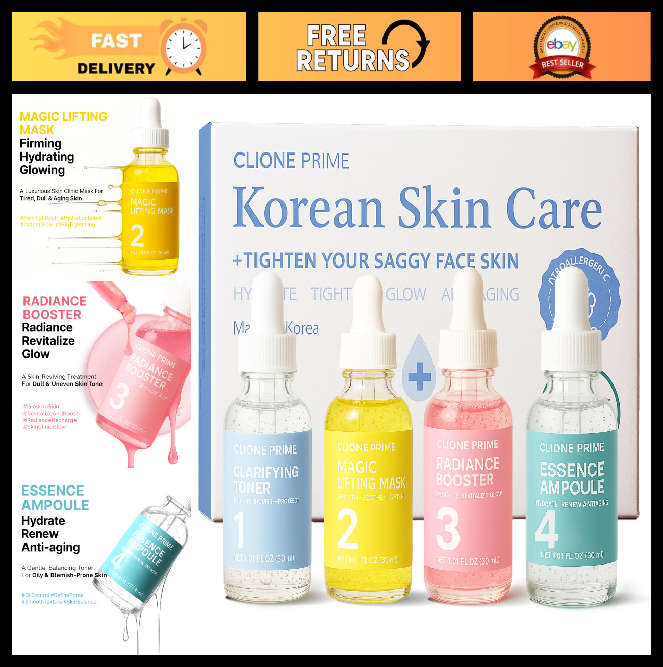 Korean Anti-Aging Skin Care Set for Women – Hydrating Essence, Mask & Booster fo